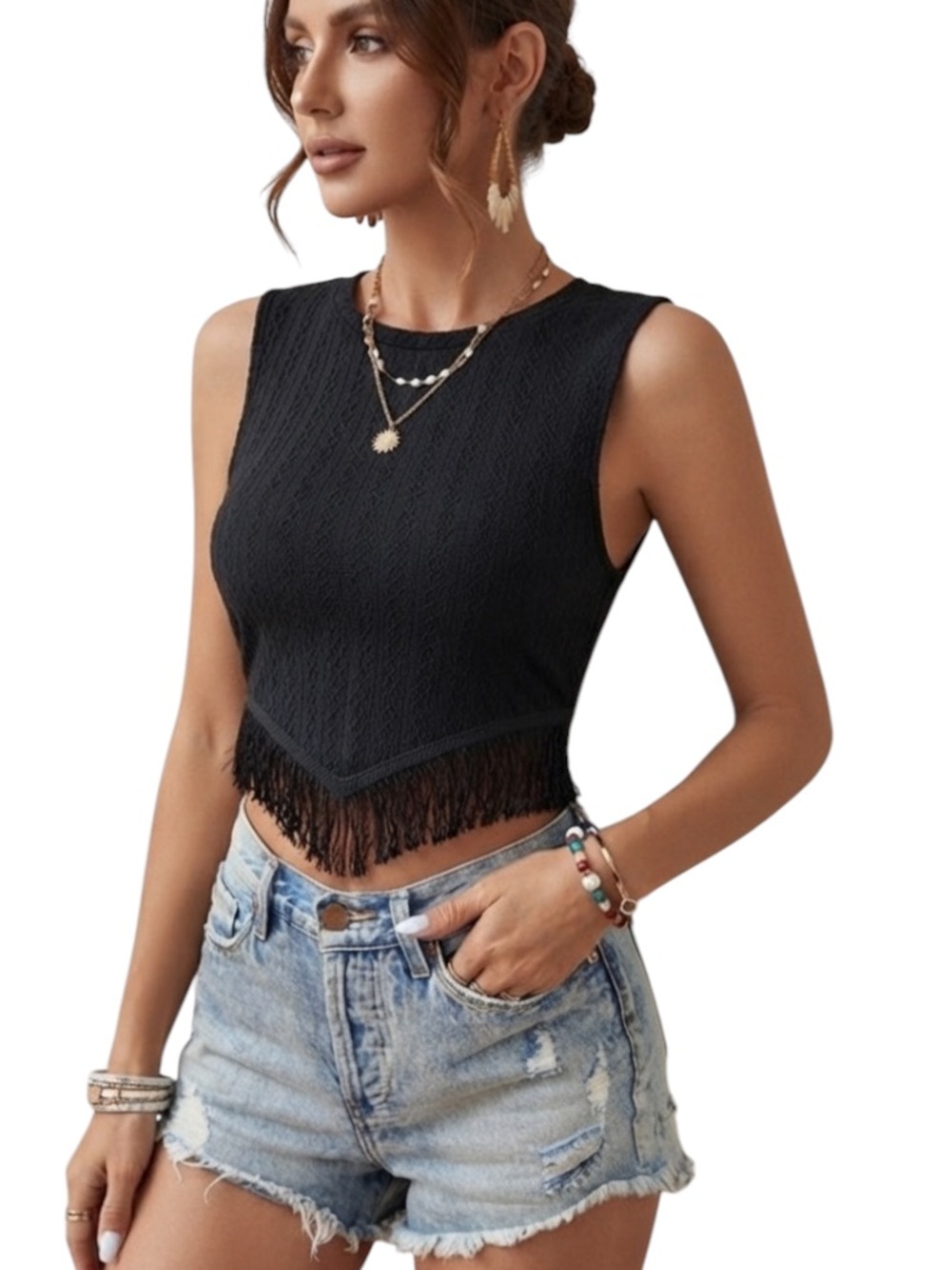 SHEIN VCAY Fringe Hem Tank Top size S NWT